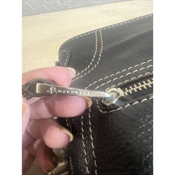 B. Makowsky Black Stitched Leather Crossbody Handbag Saddlebag Hobo - Picture 5 of 12